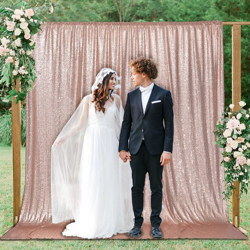 PartyDelight Rose Gold Sequin Backdrop 10x10ft - High Density 3mm Shimmer Sequin Background with 4-Inch Rod Pocket, Sparkly Photography Curtain for Wedding, Gala, Stage & Professional Studio Decor - Image 2